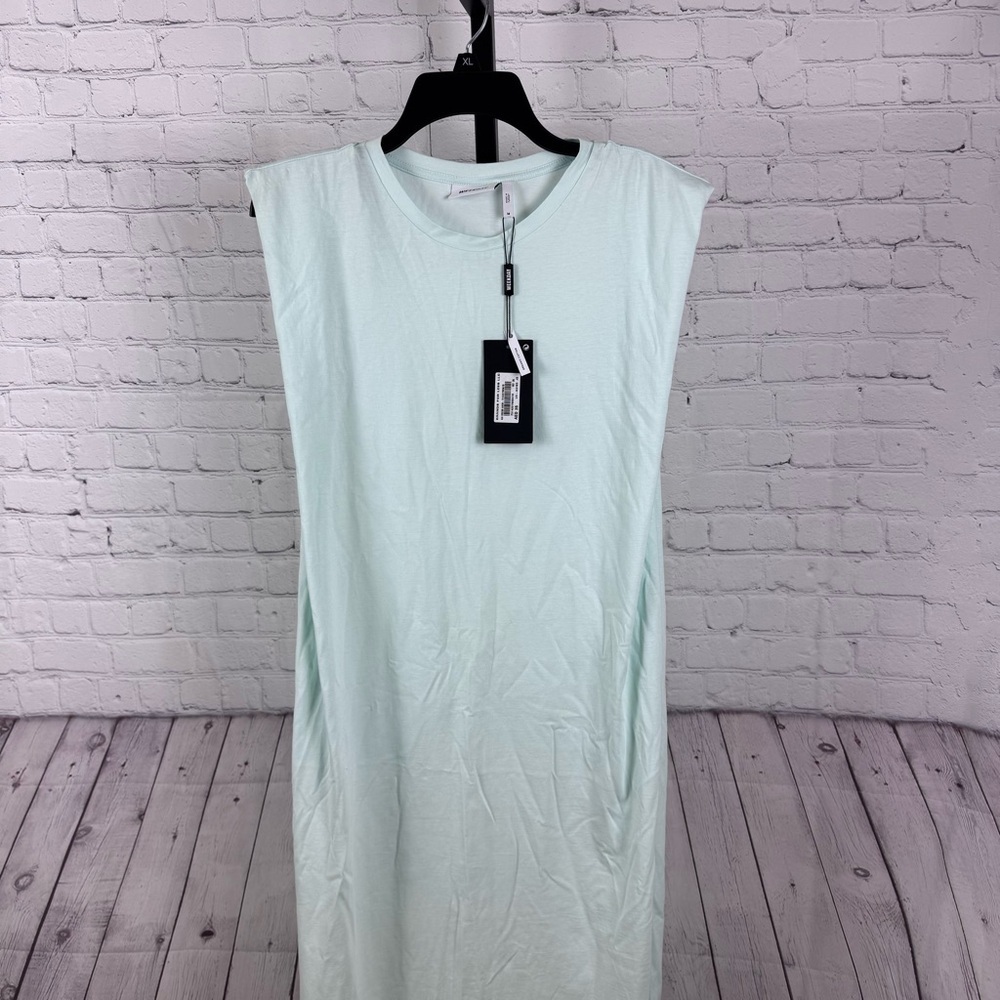 Weekday Kai Cotton Jersey Maxi Dress Light Blue Green Size Medium